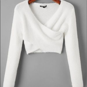 Fuzz Knit Crisscross Cropped Sweater